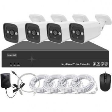 Systeme videosurveillance nvr poe 4 canaux 4 fusees intelligentes cables offerts